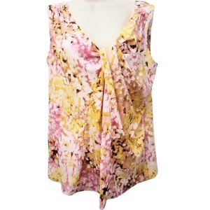 ANN TAYLOR LOFT Yellow Pink & White Sleeveless Blouse - Women's M
